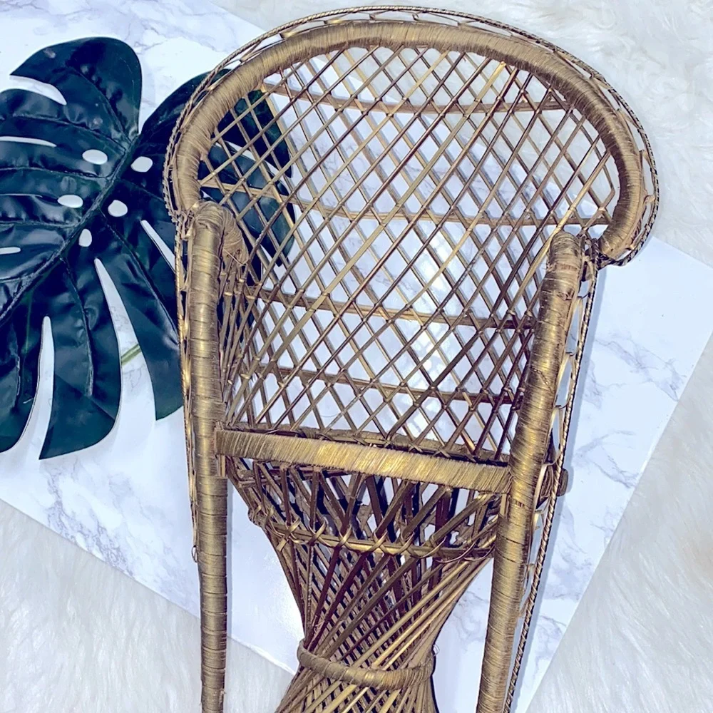 Boho straw rattan tiny chair for plants, decor etc